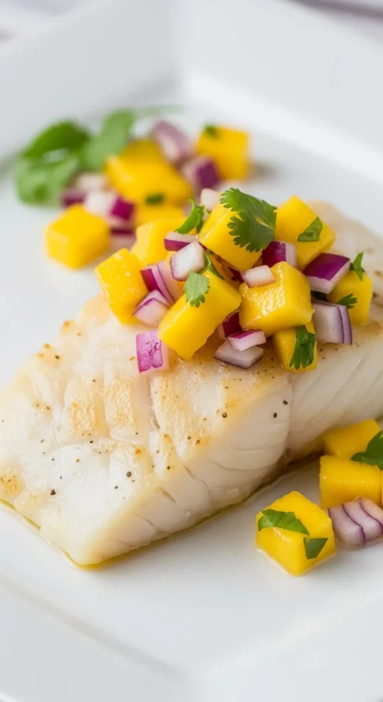 13. Baked Cod with Mango Salsa