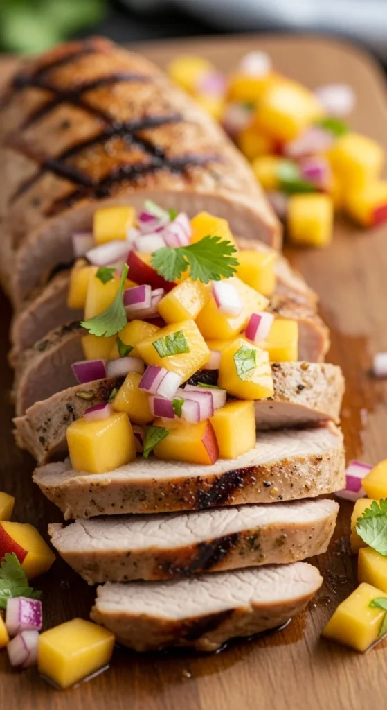 18. Grilled Pork Tenderloin with Peach Salsa