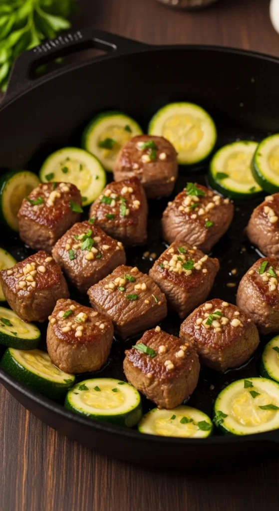 4. Garlic Butter Steak Bites with Zucchini