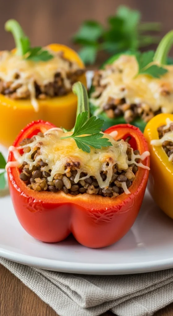Stuffed Bell Peppers with Rice and Lentils