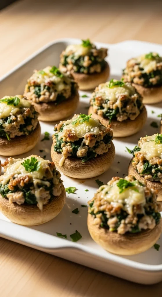 Turkey and Spinach Stuffed Mushrooms