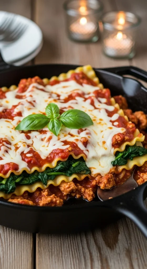Turkey and Spinach Skillet Lasagna