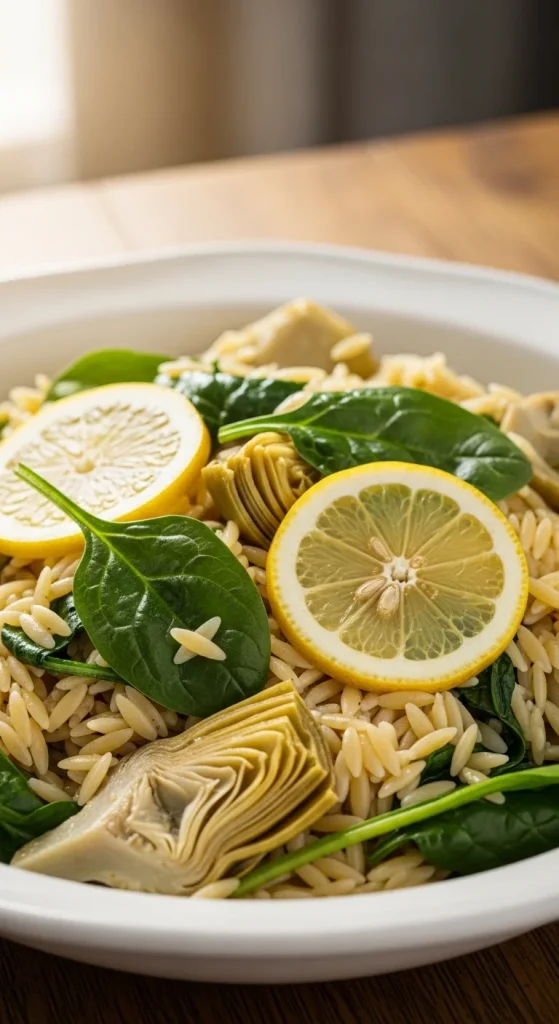 12. Artichoke and Spinach Orzo Bowl