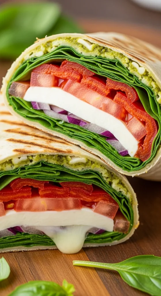 16. Pesto Mozzarella Veggie Wrap