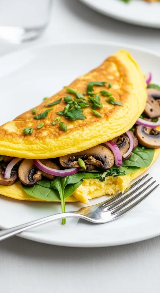 4. Chickpea Flour Omelet with Spinach and Mushrooms