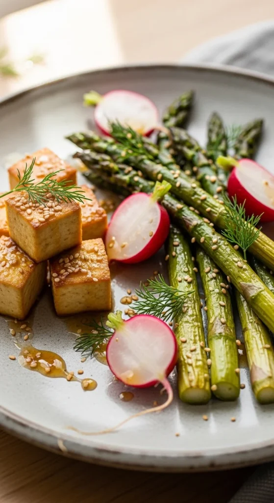 11. Sheet Pan Tofu with Asparagus and Radishes
