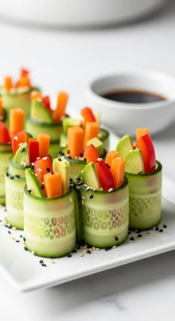 14. Cucumber Avocado Sushi Rolls (No Rice)