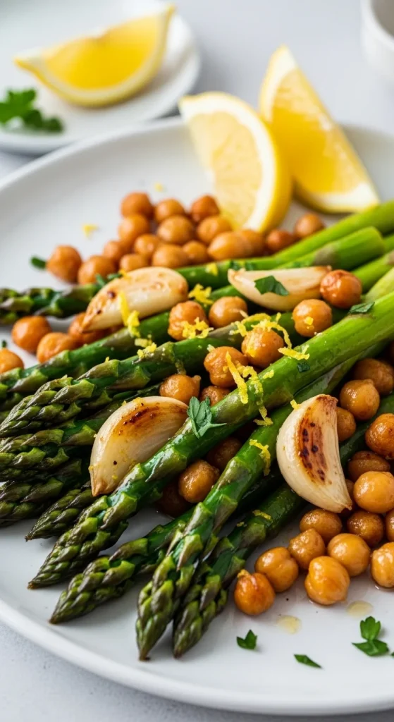 6. Lemon Garlic Roasted Asparagus and Chickpeas
