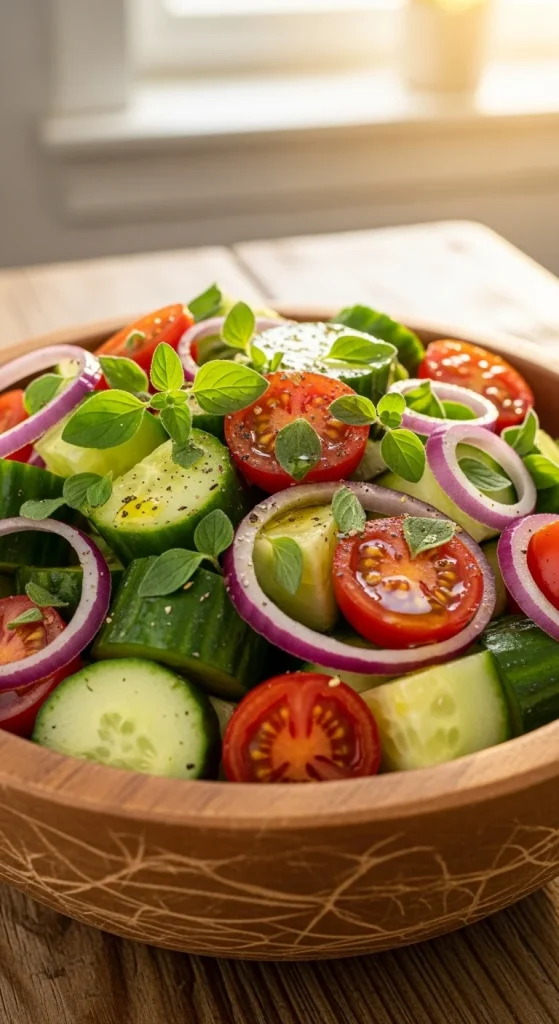 8. Cucumber Tomato Feta-Free Salad
